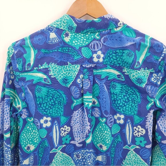 Talbots The Classic Casual Popover Top Under The Sea Print Aquatic Blue Womens M - Picture 5 of 15